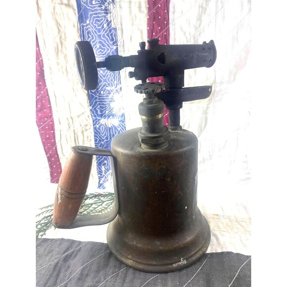 Vintage Brass Blow Torch Otto Bernz With Wooden Handle & Adjustable Valve - Picture 2 of 9